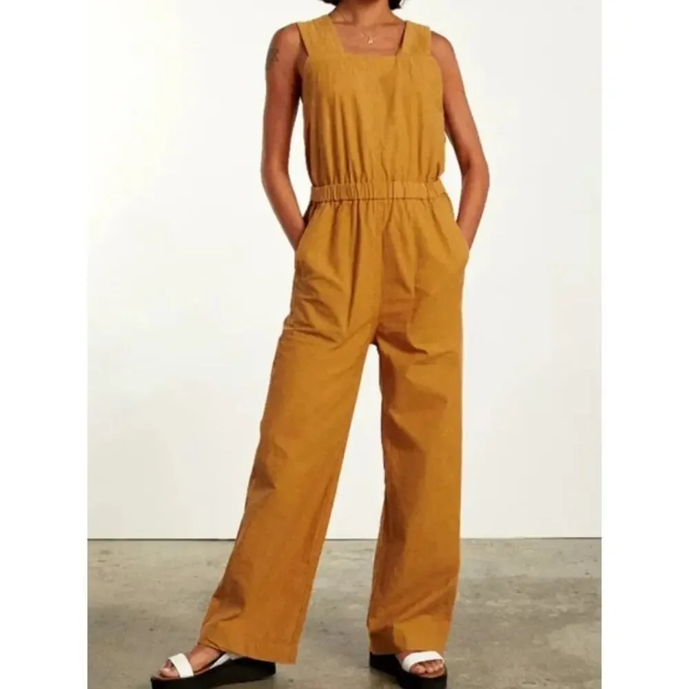 Everlane 8 The Fatigue Jumpsuit Cotton Linen Blend Pants Sleeveless Mustard